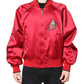 Dolce & Gabbana Red Floral Patch Full Zip Men Bomber Jacket