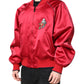 Dolce & Gabbana Red Floral Patch Full Zip Men Bomber Jacket