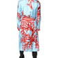Dolce & Gabbana Blue Red Coral Print Wrap Robe Coat Jacket