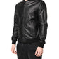Dolce & Gabbana Black Lambskin Leather Full Zip Biker Jacket