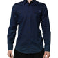 Dolce & Gabbana Blue Cotton GOLD Long Sleeves Casual Shirt