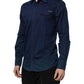 Dolce & Gabbana Blue Cotton GOLD Long Sleeves Casual Shirt