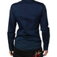Dolce & Gabbana Blue Cotton GOLD Long Sleeves Casual Shirt