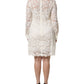 Dolce & Gabbana White Floral Lace Long Sleeves Shift Dress