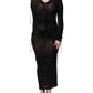 Dolce & Gabbana Black Mesh Trim Bodycon Long Sheath Dress