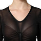 Dolce & Gabbana Black Mesh Trim Bodycon Long Sheath Dress
