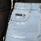 Dolce & Gabbana Black Blue Long Sleeves Denim Mini Dress