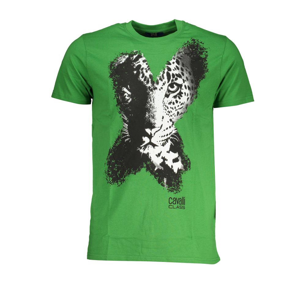 Cavalli Class Green Cotton T-Shirt Mens T-Shirt
