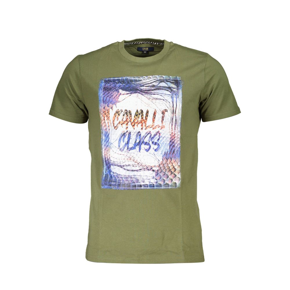 Cavalli Class Green Cotton Men T-Shirt Mens T-Shirt