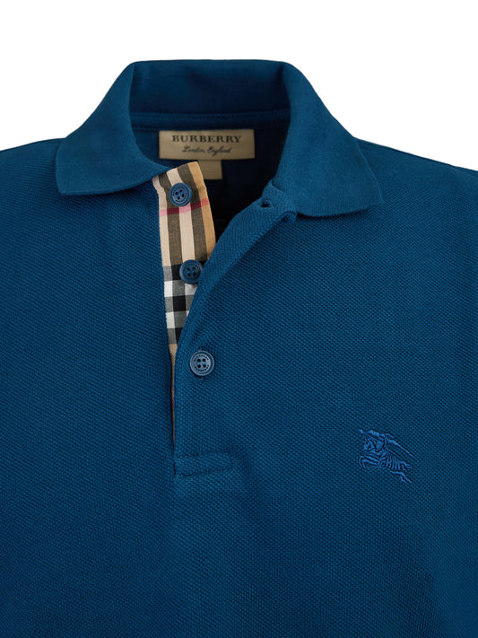 Burberry Deep Teal Blue Cotton Collared Polo Shirt Mens T-Shirt