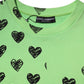 Dolce & Gabbana Green Heart Print Crew Neck Pullover Sweater