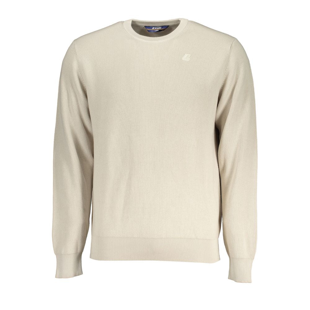 K-WAY Beige Crew Neck Cotton Sweater with Logo Detail Mens Sweater
