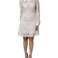 Dolce & Gabbana White Floral Lace Long Sleeves A-line Dress