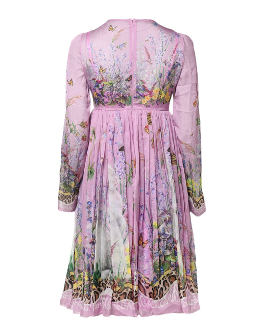 Dolce & Gabbana Pink Floral Long Sleeves A-line Midi Dress