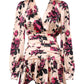 Laneus Pink Floral Silk Long Sleeves V-neck Wrap Mini Dress