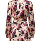 Laneus Pink Floral Silk Long Sleeves V-neck Wrap Mini Dress