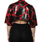 Dolce & Gabbana Red Black Cotton Bustier Detailing Cropped Top