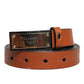 Dolce & Gabbana Brown Leather Gold Rectangle Buckle Belt