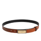Dolce & Gabbana Brown Leather Gold Rectangle Buckle Belt