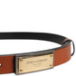 Dolce & Gabbana Brown Leather Gold Rectangle Buckle Belt