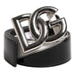 Dolce & Gabbana Black White Leather DG Metal Buckle Belt