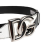 Dolce & Gabbana Black White Leather DG Metal Buckle Belt