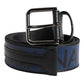 Dolce & Gabbana Black Blue DG Logo Silver Metal Buckle Belt