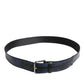 Dolce & Gabbana Black Blue DG Logo Silver Metal Buckle Belt
