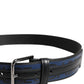 Dolce & Gabbana Black Blue DG Logo Silver Metal Buckle Belt