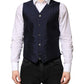Dolce & Gabbana Dark Blue Logo Wool Formal Men Waistcoat Vest