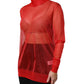 Dolce & Gabbana Red Tulle Turtleneck Long Sleeve Blouse Top