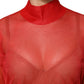 Dolce & Gabbana Red Tulle Turtleneck Long Sleeve Blouse Top