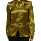 Dolce & Gabbana Green Ascot Collar Long Sleeves Blouse Top