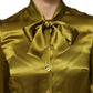 Dolce & Gabbana Green Ascot Collar Long Sleeves Blouse Top