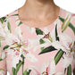 Dolce & Gabbana Pink Lily Print Viscose Round Neck Blouse Top