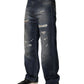 Dolce & Gabbana Blue Washed Tattered Cotton Men Jeans