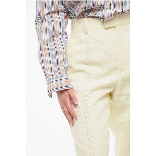 Bottega Veneta Pure Linen Pants with Embroidered Front Pince