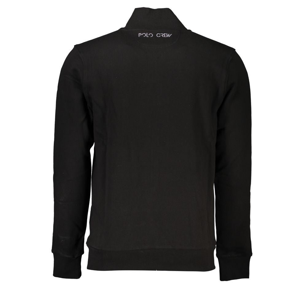 La Martina Black Cotton Men Sweater with Central Pockets and Zip Mens Sweater