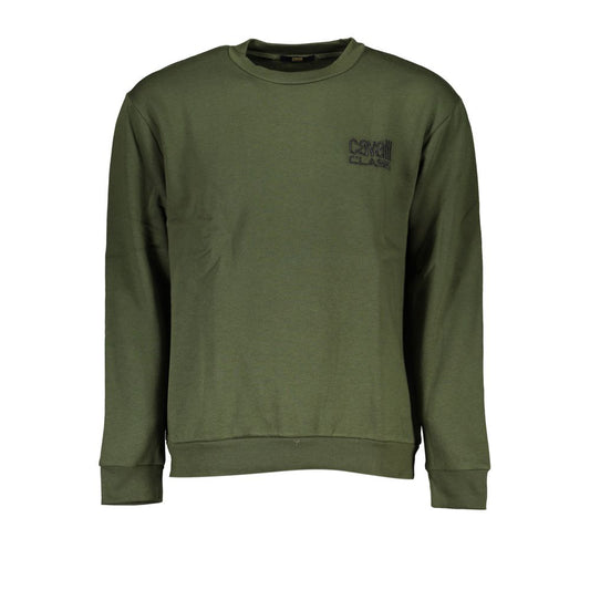 Cavalli Class Chic Green Embroidered Crew Neck Sweater Mens Sweater