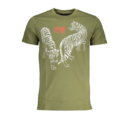 Cavalli Class Green Cotton T-Shirt Mens T-Shirt