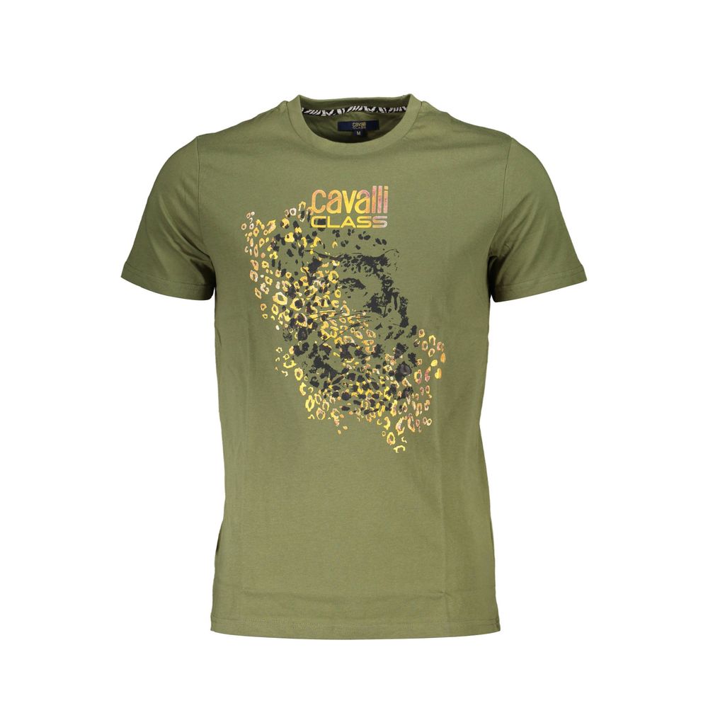 Cavalli Class Green Cotton Men T-Shirt Mens T-Shirt