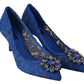 Dolce & Gabbana Blue Lace Crystal Ballet Pumps Shoes
