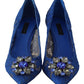 Dolce & Gabbana Blue Lace Crystal Ballet Pumps Shoes