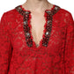 Dolce & Gabbana Red Floral Lace Rhinestone Embellished Dress