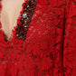 Dolce & Gabbana Red Floral Lace Rhinestone Embellished Dress