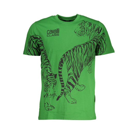 Cavalli Class Green Cotton T-Shirt Mens T-Shirt