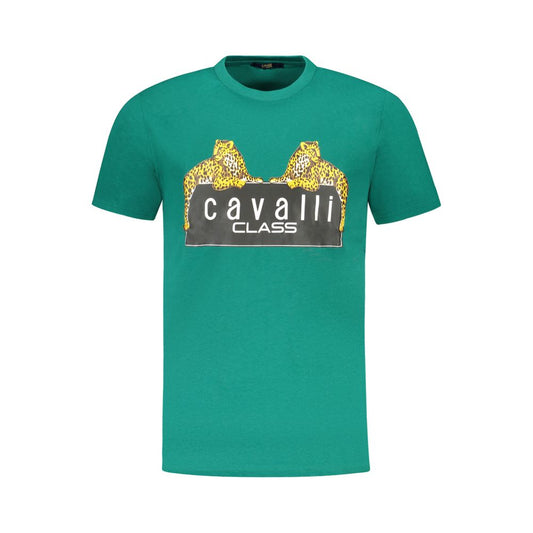 Cavalli Class Green Cotton Men T-Shirt Mens T-Shirt