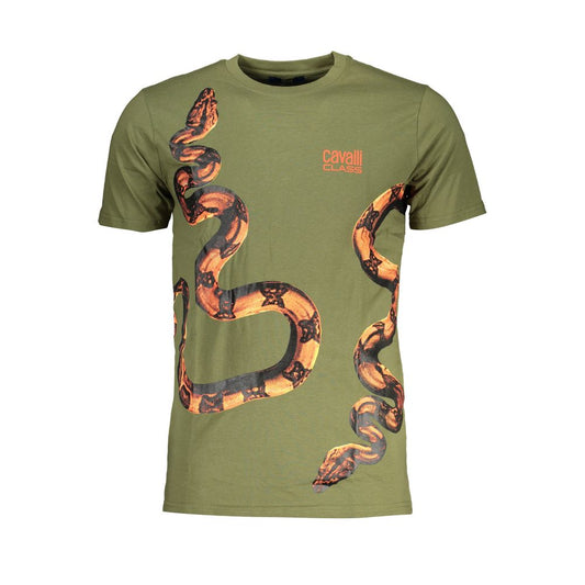 Cavalli Class Green Cotton T-Shirt Mens T-Shirt