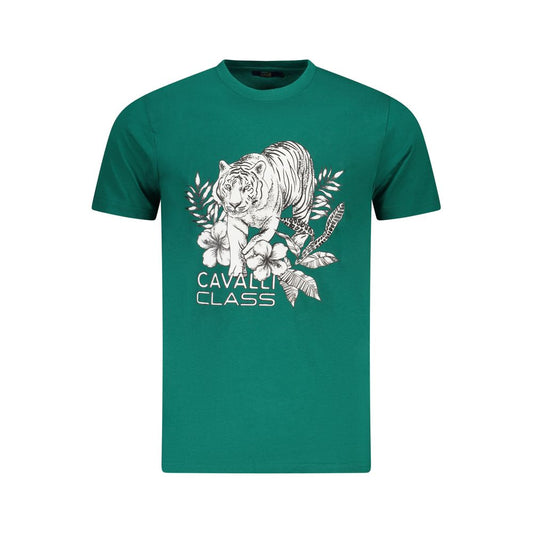 Cavalli Class Green Cotton Men T-Shirt Mens T-Shirt