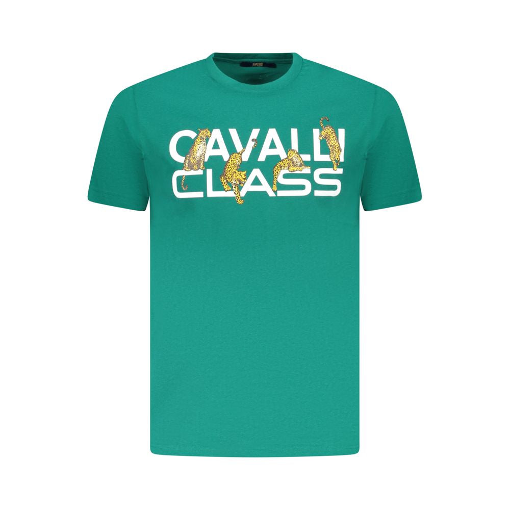 Cavalli Class Green Cotton Men T-Shirt Mens T-Shirt
